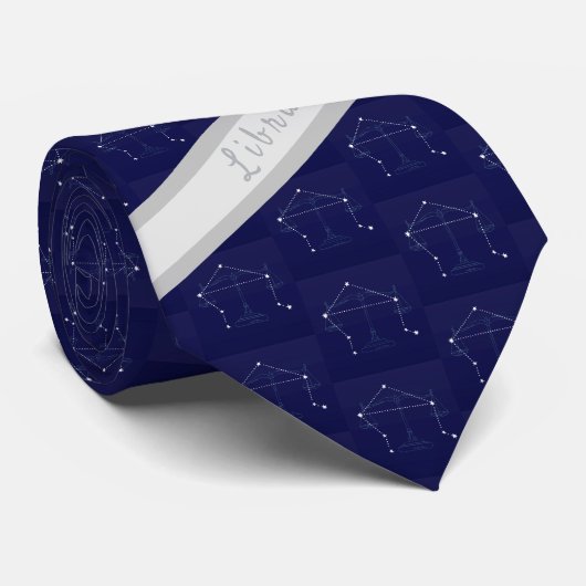 Cravate Zodiac Libra Monogramme Bleu Gris échelles (Roulé)