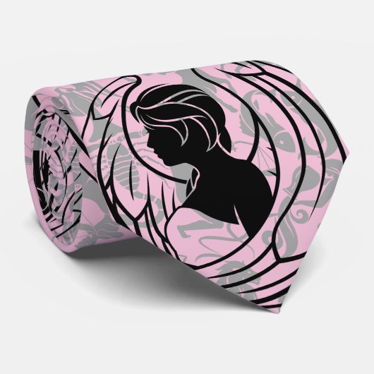 Cravate Zodiac Motif Z02 - Virgo.w L Pink BG (Roulé)