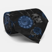 Cravate Zodiaque magic | Dark Navy Blue Gothic Skull (Roulé)