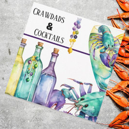 Crawdads Cocktails en Mardi Gras Party Kaart