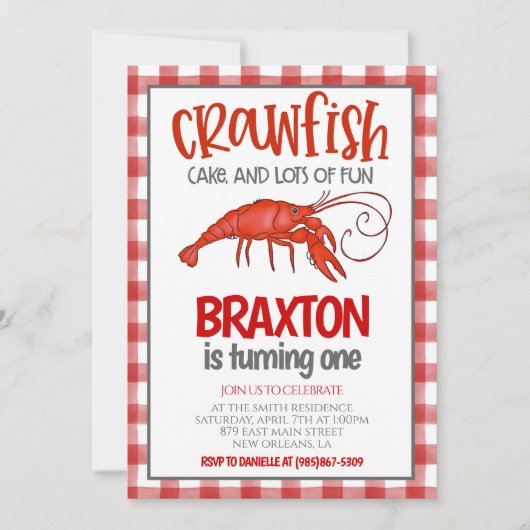 Crawfish Boil Eerste Verjaardag Uitnodiging (Voorkant)