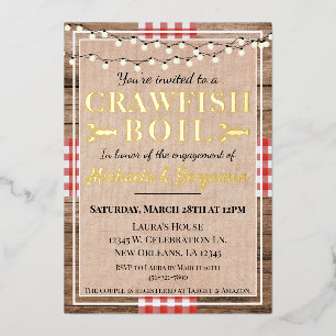 Crawfish Boil Lobster Engagement Party Rustic Folie Uitnodiging