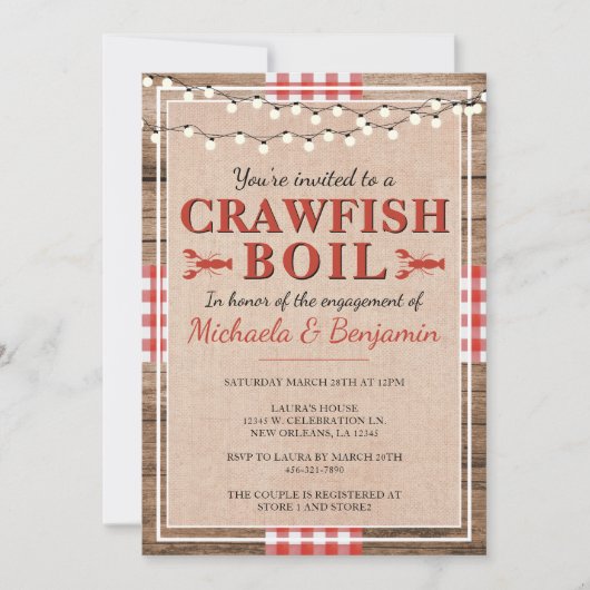 Crawfish Boil Lobster Engagement Party Rustic Kaart (Voorkant)
