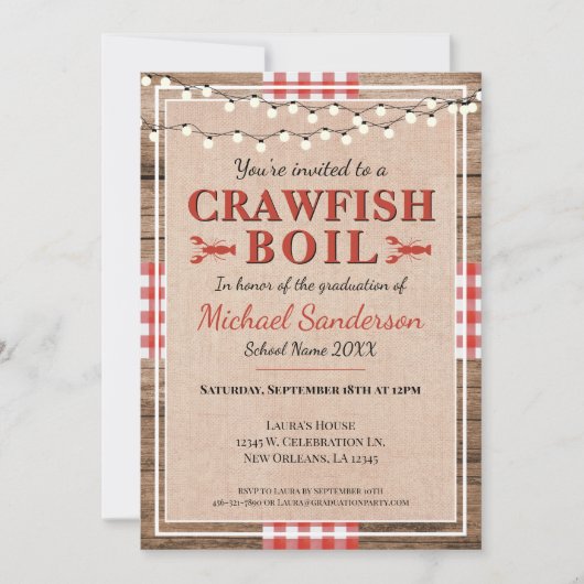 Crawfish Boil Lobster Graduation Party Rustic Kaart (Voorkant)