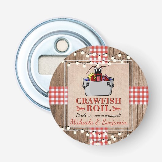 Crawfish Boil Lobster Rustic Engagement Party Button Flesopener (Voorkant)