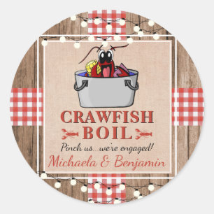 Crawfish Boil Lobster Rustic Engagement Party Ronde Sticker