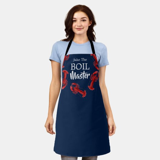 Crawfish Boil Master Dark Blue Custom Funny Chef Schort (Gedragen)
