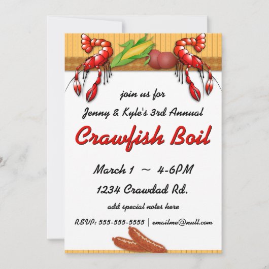 Crawfish Boil met Worst Uitnodigingen (Voorkant)