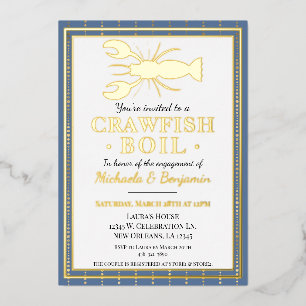Crawfish Boil Seafood Blue Engagement Party Folie Uitnodiging