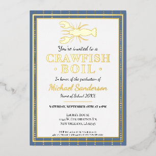 Crawfish Boil Seafood Blue Graduation Party Folie Uitnodiging