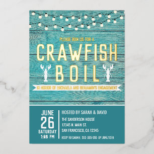Crawfish Boil Special Event Blue Engagement Party Folie Uitnodiging