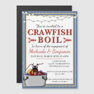 Crawfish Boil Special Event Verloving Blue Gold Magnetische Uitnodiging