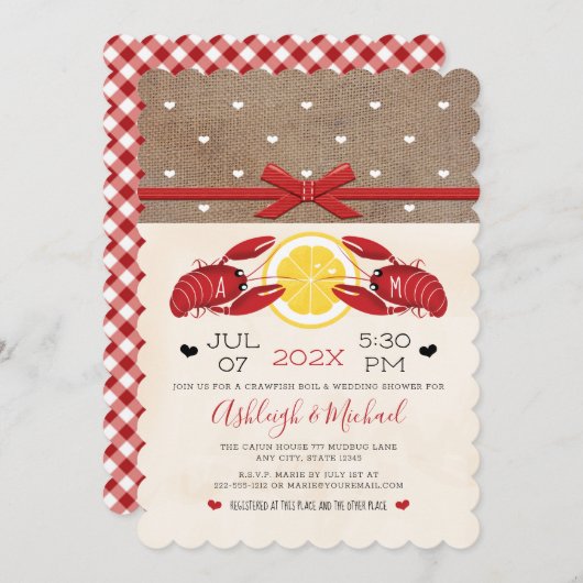 Crawfish Boil Wedding Shower Couples Monogram Invi Kaart (Voorkant / Achterkant)