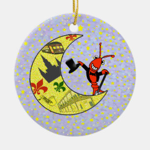 Crawfish Top Hat Crescent Moon Keramisch Ornament