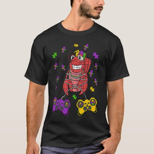 Crawfish Video Game Controller Mardi Gras Gaming T-shirt (Voorkant)