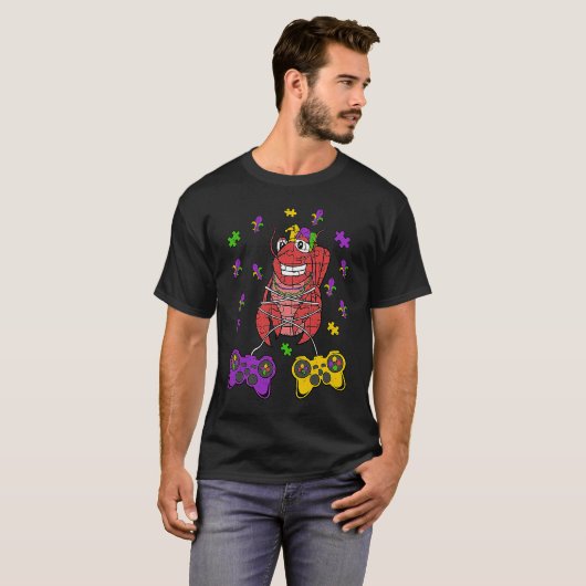 Crawfish Video Game Controller Mardi Gras  Gaming  T-shirt (Voorkant volledig)