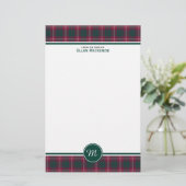 Crawford Clan Tartan Maroon Plaid Monogram Briefpapier (Staand voorkant)