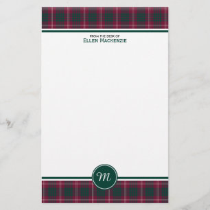 Crawford Clan Tartan Maroon Pset Monogram Briefpapier