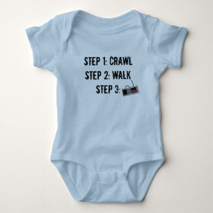 "Crawl Walk Game" Blue Baby Crawler Romper