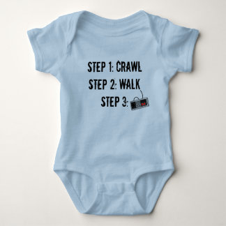 "Crawl Walk Game" Blue Baby Crawler Romper