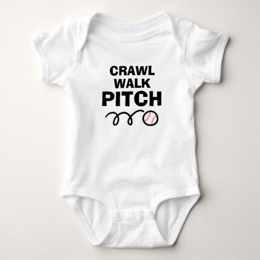 CRAWL WALK PITCH grappig honkbal baby bodysuit (Voorkant)