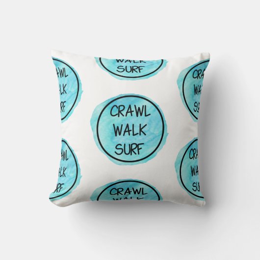 Crawl Walk Surf met Blauw ontwerp Kussen (Voorkant)