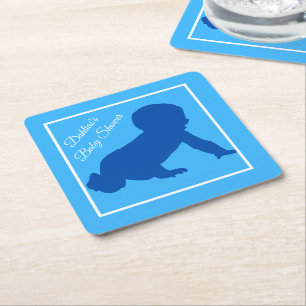 Crawling baby Blauw Baby shower Vierkante Kartonnen Onderzetter