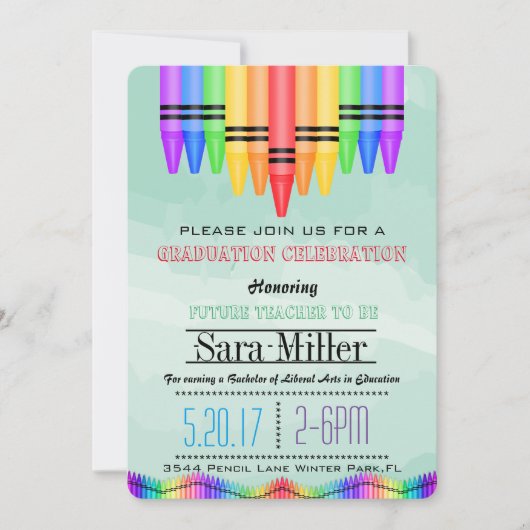 Crayola Rainbow Enseignant Invitation de graduatio (Devant)