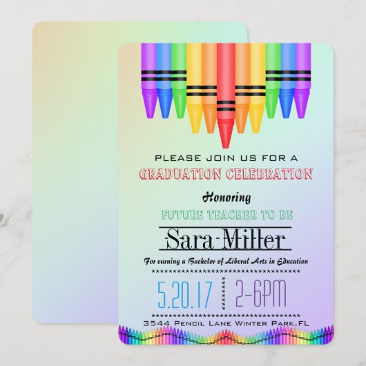 Crayola Rainbow Enseignant Invitation de graduatio (Devant / Derrière)