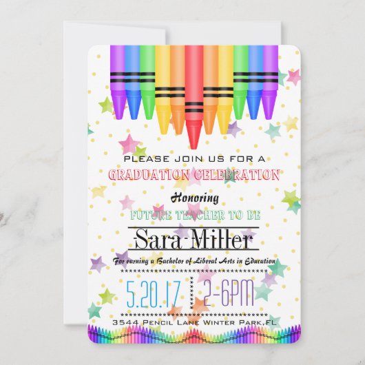 Crayola Rainbow Teacher Afstuderen Uitnodiging (Voorkant)