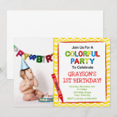 Crayon 1er Anniversaire Carte photo d'invitation (Devant / Derrière)