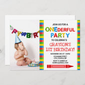 Crayon 1er Anniversaire Carte photo d'invitation (Devant / Derrière)