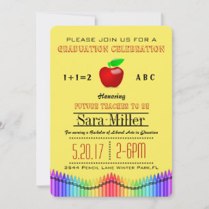 Crayon & Apple Teacher Afstuderen Invitation Kaart