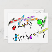 Crayon Birthday Greeting Briefkaart (Voorkant / Achterkant)