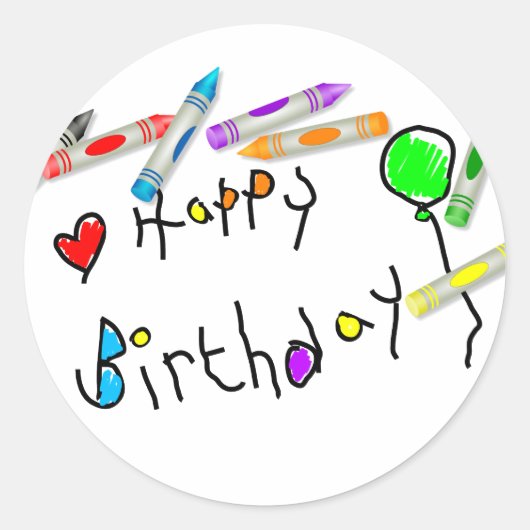 Crayon Birthday Greeting Ronde Sticker (Voorkant)