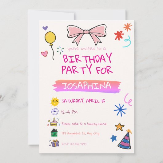 Crayon Birthday Party, Hand-Drawn Kids Invitation (Devant)