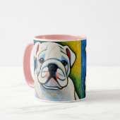Crayon de chiot taurin blanc look art mug (Devant gauche)