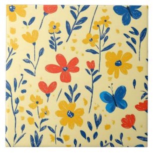 Crayon en vlinderbloemen tegeltje