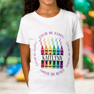 Crayon Kleur Me Gelukkige Naam Ontwerp Douanekind T-shirt
