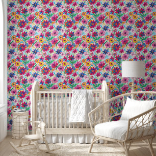 Crayon Kleurrijke Bloemen Naadloos Patroon Behang