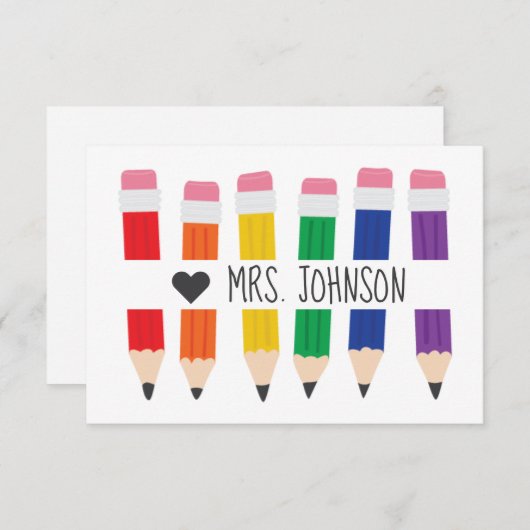 Crayon mignon enseignant Carte de remerciements pe (Devant / Derrière)