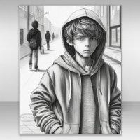 Crayon noir et blanc Dessin Sad Boy AI Art Poster