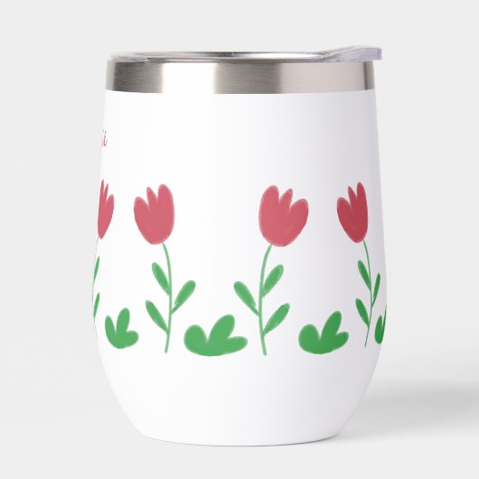 Crayon Red Tulip Flower en Groene Struiken in het (Links)