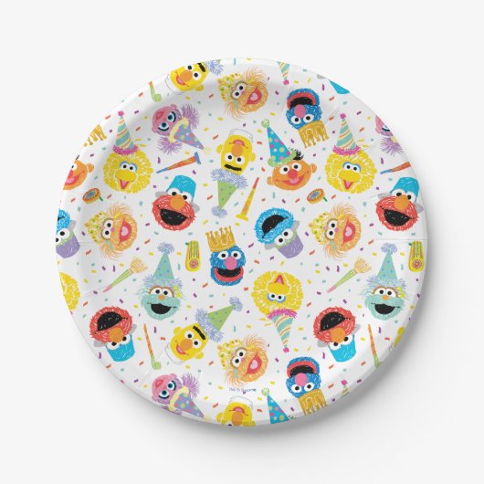 Crayon Sesame Pals Party Patroon Papieren Bordje (Voorkant)