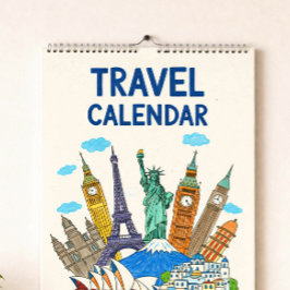 Crayon Style Travel Calendar Cover | Editable Year Kalender
