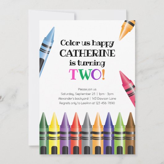 Crayon Turning Two Child's 2nd Birthday Invitation (Devant)