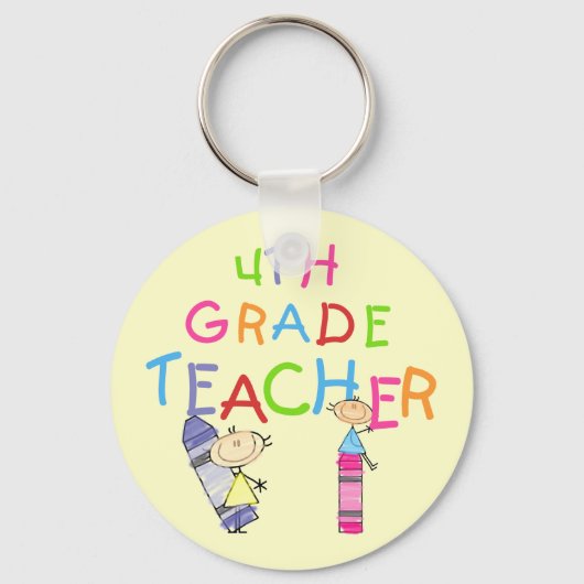 Crayons 4th Grade Teacher T-shirts en cadeautjes Sleutelhanger (Voorkant)