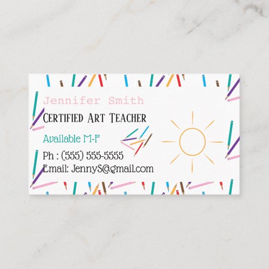 Crayons colorés Enseignant d'art Cartes de visite (Dos)