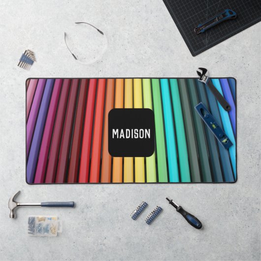 Crayons colorés, votre nom, professionnel (Poste de travail)