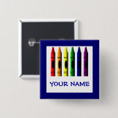 Crayons Cute Blue Name Crayon Button Sjabloon (Voorkant /achterkant)